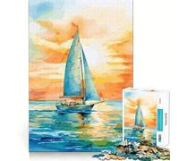 Puzzle difficile per adulti con dipinto di barca a vela al tramonto, 1000 pezzi, gioco di intelletto, momento di relax, taglio di qualità, (38x52cm)
