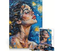 Puzzle difficile per adulti con dipinto di donna in blu e giallo, 1000 pezzi, per migliorare la concentrazione, attività rilassante, taglio liscio, regalo invernale (50x75cm)