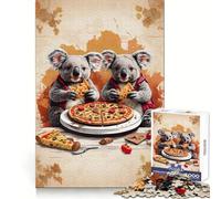 Puzzle difficile per adulti con due koala che mangiano la pizza, 1000 pezzi, per lo sviluppo cognitivo, divertimento rilassante, pulito, ideale come regalo (38x52cm)