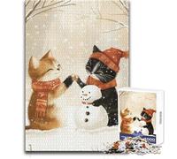 Puzzle difficile per adulti con gatti che costruiscono un pupazzo di neve, 1000 pezzi, gioco educativo per stimolare la mente, valore sentimentale, dimensioni 50x75cm