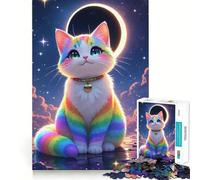 Puzzle difficile per adulti con gatto arcobaleno e cielo illuminato dalla luna, 1000 pezzi, sfida mentale, svago delicato, taglio preciso, regalo memorabile (38x26cm)