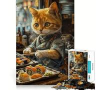 Puzzle difficile per adulti con gatto chef di sushi, Giappone, 1000 pezzi, per rafforzare la memoria, alleviare lo stress, bordo di alta qualità, opera d'arte 38x52cm
