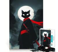 Puzzle difficile per adulti con gatto ninja, katana e luna, 1000 pezzi, memory foam, facile da assemblare, immagine rilassante, regalo artistico (38x26cm)