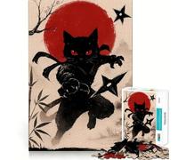 Puzzle difficile per adulti con gatto ninja, shuriken e sole rosso, 1000 pezzi, gioco di logica, semplice e divertente, taglio di precisione, regalo di Natale (38x52cm)