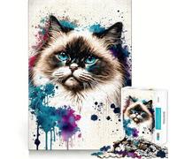 Puzzle difficile per adulti con gatto Ragdoll ad acquerello, 1000 pezzi, sfida mentale, svago rilassante, taglio preciso, regalo memorabile (50x75cm)
