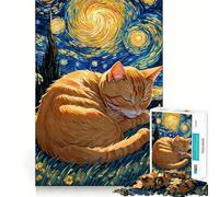 Puzzle difficile per adulti con gatto soriano arancione che dorme in una notte stellata, 1000 pezzi, gioco intelligente da fare a casa, divertente da assemblare, regalo festivo (38x26cm)