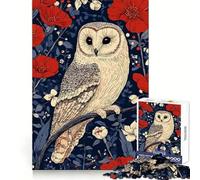 Puzzle difficile per adulti con gufo appollaiato tra fiori rossi, 1000 pezzi, gioco intelligente da fare a casa, divertente da assemblare, regalo festivo (38x26cm)