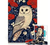 Puzzle difficile per adulti con gufo appollaiato tra fiori rossi, 1000 pezzi, gioco intelligente da fare a casa, divertente da assemblare, regalo festivo (38x26cm)