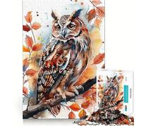Puzzle difficile per adulti con gufo dipinto ad acquerello, 1000 pezzi, gioco di logica semplice e divertente, taglio di precisione, regalo di Natale (38x52cm)