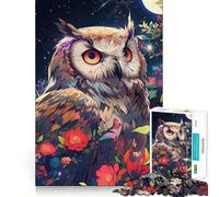Puzzle difficile per adulti con gufo tra i fiori di notte, 1000 pezzi, stimola la memoria, gioco rilassante, taglio di alta qualità, regalo perfetto (50x75cm)
