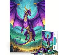 Puzzle difficile per adulti con illustrazione di drago viola e cavalieri, 1000 pezzi, gioco intelligente da fare a casa, divertente da assemblare, regalo festivo (38x52cm)