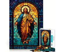 Puzzle difficile per adulti con illustrazione di Gesù Cristo in vetro colorato, 1000 pezzi, per ricordare, migliorare, rilassare, tagliare con precisione, 38x52cm