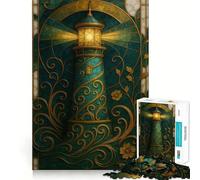 Puzzle difficile per adulti con illustrazione di un faro decorato in vetro colorato, 1000 pezzi, gioco di logica semplice e divertente, taglio di precisione, regalo di Natale (38x26cm)