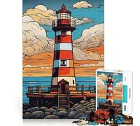 Puzzle difficile per adulti con illustrazione di un faro rosso e bianco, 1000 pezzi Migliora la memoria, rilassa la mente, ha bordi netti ed è un regalo elegante (50x75cm)