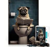 Puzzle difficile per adulti con immagine di un carlino sul water, 1000 pezzi, memory foam, facile da assemblare, immagine rilassante, regalo artistico (38x26cm)