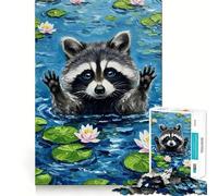 Puzzle difficile per adulti con immagine di un procione nello stagno delle ninfee, 1000 pezzi Migliora la memoria, rilassa la mente, ha bordi netti ed è un regalo elegante (50x75cm)