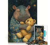 Puzzle difficile per adulti con ippopotamo addormentato e orsacchiotto, 1000 pezzi, gioco di logica, legame familiare, taglio di precisione, calda sorpresa 38x52cm