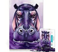 Puzzle difficile per adulti con ippopotamo viola nell'acqua, 1000 pezzi, stimola la memoria, gioco rilassante, taglio di alta qualità, regalo perfetto (38x26cm)
