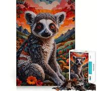 Puzzle difficile per adulti con lemure dalla coda ad anelli in un paesaggio floreale, 1000 pezzi, migliora la memoria, rilassa la mente, bordi netti, elegante regalo (50x75cm)