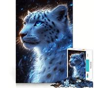 Puzzle difficile per adulti con leopardo delle nevi e bagliore blu, 1000 pezzi Migliora la memoria, rilassa la mente, bordi netti, elegante regalo (38x26cm)