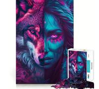 Puzzle difficile per adulti con lupo viola e blu, 1000 pezzi, memory foam, facile da assemblare, immagine rilassante, regalo artistico (38x52cm)