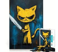 Puzzle difficile per adulti con meme Psycho Cat, 1000 pezzi, memory foam, facile da assemblare, immagine rilassante, regalo artistico (38x52cm)