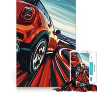 Puzzle difficile per adulti con Mini Cooper rossa in corsa, 1000 pezzi, sfida mentale, svago rilassante, taglio preciso, regalo memorabile (38x26cm)