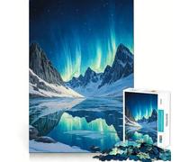 Puzzle difficile per adulti con motivo luci del nord, montagne e lago, 1000 pezzi, memory foam, facile da assemblare, per il tempo libero, regalo artistico (38x26cm)