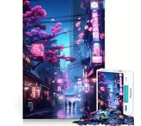 Puzzle difficile per adulti con motivo "Tokyo Sakura Street al neon", 1000 pezzi, gioco di logica, ideale per momenti di relax, con taglio liscio e design elegante (38x26cm)