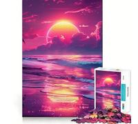 Puzzle difficile per adulti con motivo tramonto synthwave al neon, 1000 pezzi, stimolante per la mente, divertente e creativo (38x52cm)