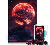 Puzzle difficile per adulti con paesaggio di alberi e luna rossa, 1000 pezzi, sfida mentale, svago rilassante, taglio preciso, regalo memorabile (38x26cm)