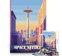 Puzzle difficile per adulti con paesaggio urbano dello Space Needle, 1000 pezzi, rompicapo rilassante, arte da assemblare, regalo speciale (38x52cm)