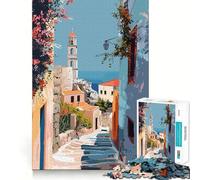 Puzzle difficile per adulti con paesaggio urbano di un villaggio greco dell'isola di Rodi, 1000 pezzi, rompicapo rilassante, arte da assemblare, regalo speciale (38x52cm)
