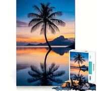 Puzzle difficile per adulti con palma al tramonto e riflesso, 1000 pezzi, gioco di logica semplice e divertente, taglio di precisione, regalo di Natale (38x52cm)