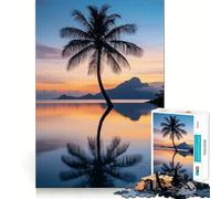 Puzzle difficile per adulti con palma al tramonto e riflesso, 1000 pezzi, gioco di logica semplice e divertente, taglio di precisione, regalo di Natale (38x26cm)