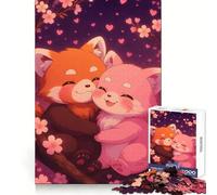 Puzzle difficile per adulti con panda rosso tra i fiori di ciliegio, 1000 pezzi, stimola la memoria, favorisce la calma, taglio liscio, classico regalo (38x26cm)