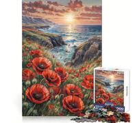 Puzzle difficile per adulti con papaveri rossi vicino al mare, 1000 pezzi, gioco di logica fine, divertente e rilassante, bordi precisi, regalo pensato (38x52cm)