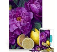 Puzzle difficile per adulti con peonie viola e limoni, natura morta, 1000 pezzi, gioco intelligente da fare a casa, divertente da assemblare, regalo festivo (38x52cm)