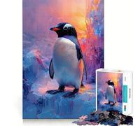 Puzzle difficile per adulti con pinguino sul ghiaccio e sfondo colorato, 1000 pezzi Un gioco divertente e rilassante, un'opera d'arte ben definita (50x75cm)