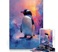 Puzzle difficile per adulti con pinguino sul ghiaccio e sfondo colorato, 1000 pezzi Un gioco divertente e rilassante, un'opera d'arte ben definita (50x75cm)