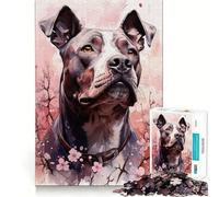 Puzzle difficile per adulti con Pit Bull e fiori rosa, 1000 pezzi, gioco di intelletto, momento di relax, taglio di qualità, (38x26cm)