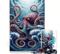 Puzzle difficile per adulti con polpo stilizzato tra le onde dell'oceano, 1000 pezzi, gioco di logica, legame familiare, taglio di precisione, calda sorpresa 38x26cm