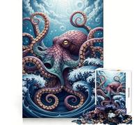 Puzzle difficile per adulti con polpo stilizzato tra le onde dell'oceano, 1000 pezzi, gioco di logica, legame familiare, taglio di precisione, calda sorpresa 38x26cm