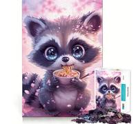 Puzzle difficile per adulti con procione e fiori di ciliegio, 1000 pezzi, puro gioco di logica, attività domestica, taglio netto, regalo adorabile (38x52cm)