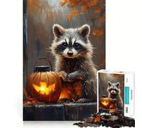 Puzzle difficile per adulti con procione e zucca di Halloween, 1000 pezzi, puro gioco di logica, attività domestica, taglio netto, regalo adorabile (38x26cm)