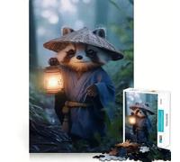 Puzzle difficile per adulti con procione in kimono e lanterna, 1000 pezzi, migliora la memoria, rilassa la mente, bordi netti, regalo elegante (38x26cm)