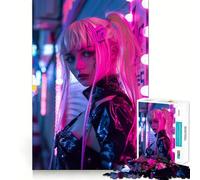 Puzzle difficile per adulti con ragazza cyberpunk di Tokyo al neon, 1000 pezzi, gioco di logica, per momenti di relax, taglio liscio, regalo di alta qualità (38x52cm)