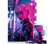 Puzzle difficile per adulti con ragazza cyberpunk di Tokyo al neon, 1000 pezzi, gioco di logica, per momenti di relax, taglio liscio, regalo di alta qualità (50x75cm)