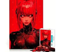 Puzzle difficile per adulti con ragazza cyberpunk rossa dagli occhi luminosi, 1000 pezzi, sfida mentale, svago leggero, taglio preciso, regalo memorabile (38x52cm)