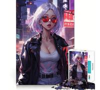 Puzzle difficile per adulti con ragazza dai capelli corti viola, 1000 pezzi, gioco intelligente da fare a casa, divertente da assemblare, regalo festivo (38x26cm)